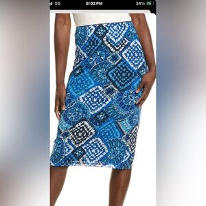Johnny Was (Jade) Blue Multi Geo Pattern Midi Skirt/Mesh Stretch/Size M